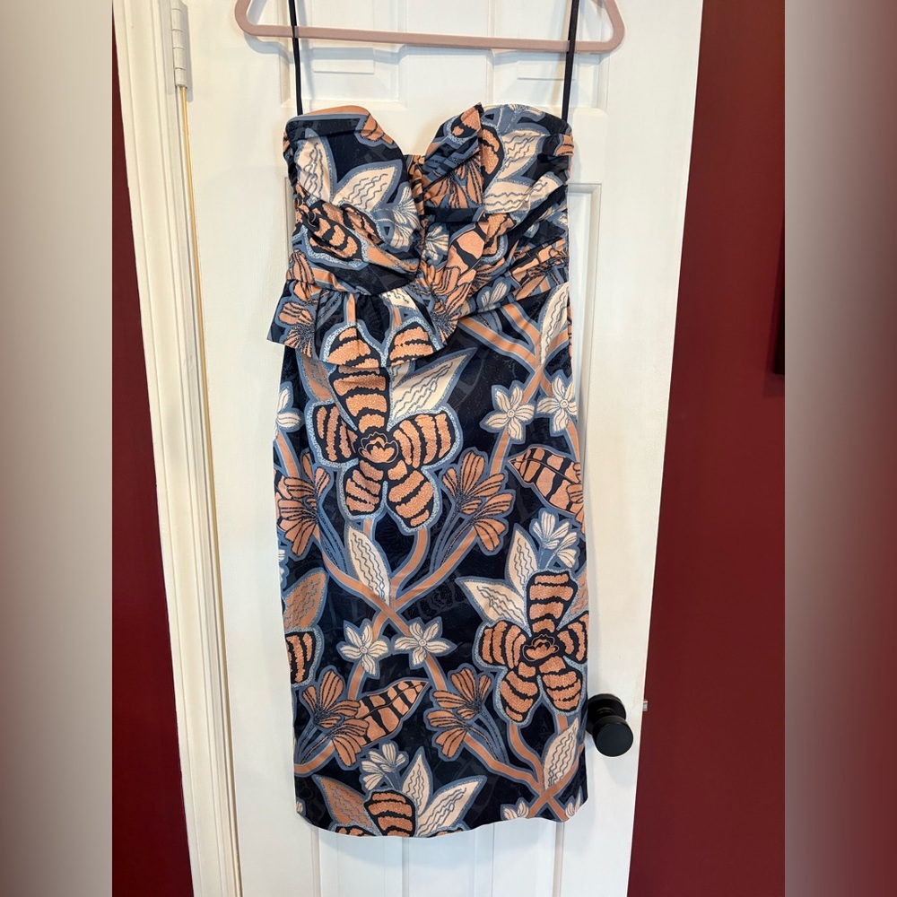 White House Black Market Strapless Dress - Navy and Peach Floral